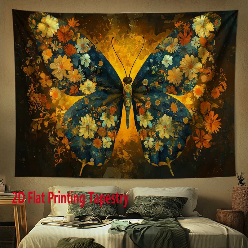 

Яркие цветы и бабочки. Настенный гобелен из полиэстера с цифровой печатью, подходит для гостиных, офисов, баров, вечеринок.