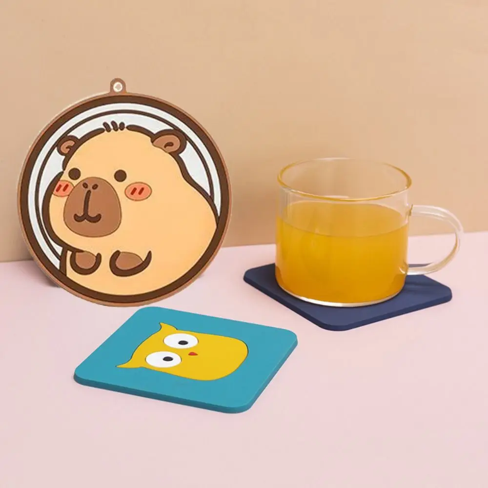 4PCS/SET Tableware Round Bear Coaster Anti Slip Waterproof Tea Cup Holder Cartoon Heat Resistant Coffee Cup Mats Home
