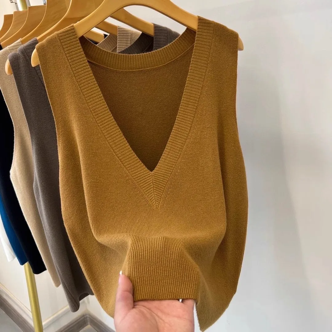 pullover sweater vest women 2024 autumn new loose Sleeveless top V-neck waistcoat wool knitted Vest sweater women