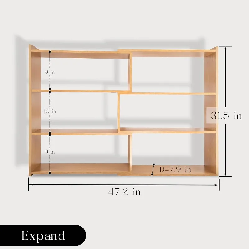 4-Tier Wooden Bookshelf, Expandable 25-47 inch Wide Bookcase, Modern Freestanding Bookcas for Small Space or Corner (Natural)