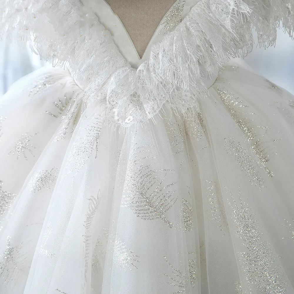 Jill desejo-vestido de princesa árabe para meninas, vestido de flor branca brilhante, para casamento, festa de aniversário, vestido de baile, 2024,