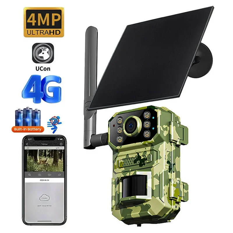 4MP Solar Hunting Trail Camera Outdoor Wildlife 4G Sim Card PIR Motion Detection Battery Photo Trap Camera IR Night Vision CCTV