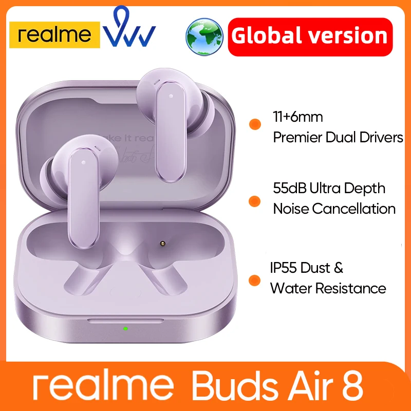 Global Version realme Buds Air 8 Active Noise Cancelling True Wireless Earphone Hours Battery Bluetooth 5.4 TWS Earbuds