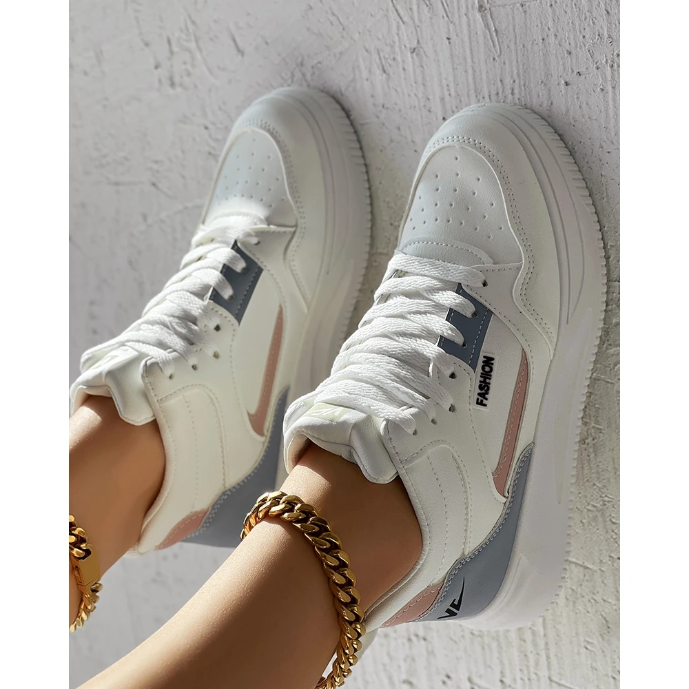 Women Cisscross Tied Round Toe Platform White Sneakers Autumn Women Casual Daily Running Shoes 2024 Korean Style Spring Shoes
