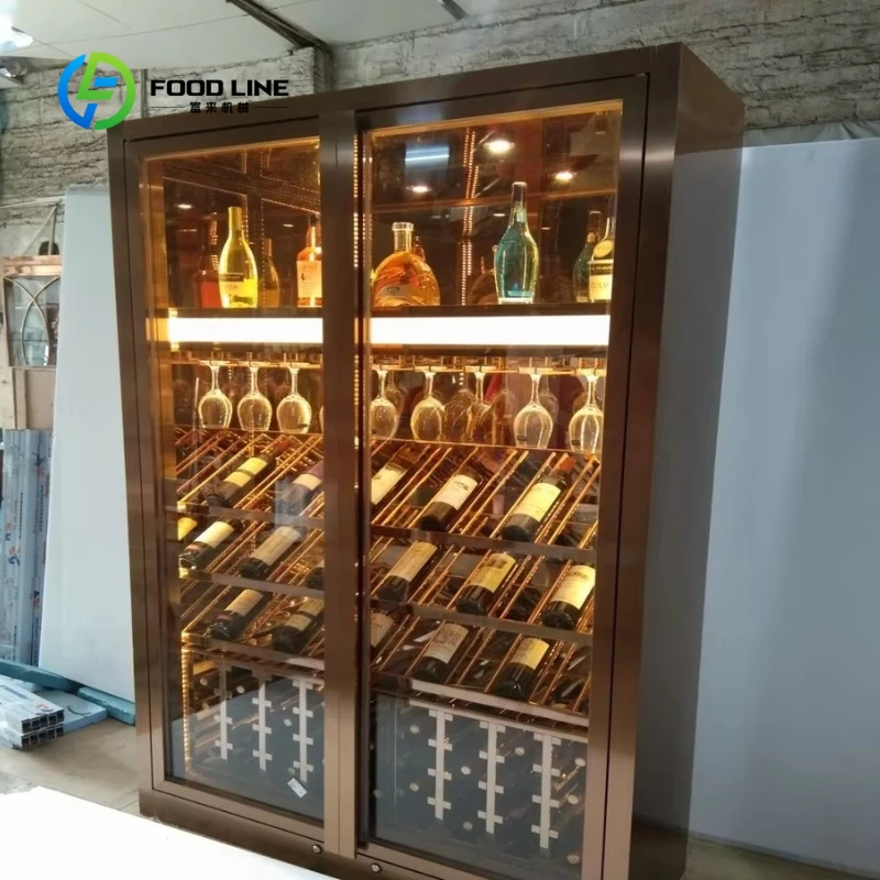 Customized Modern Luxury Constant Temperature Cooler Glass Stainless Steel Red Wine Cellar Bar Storage Display Cabinet
