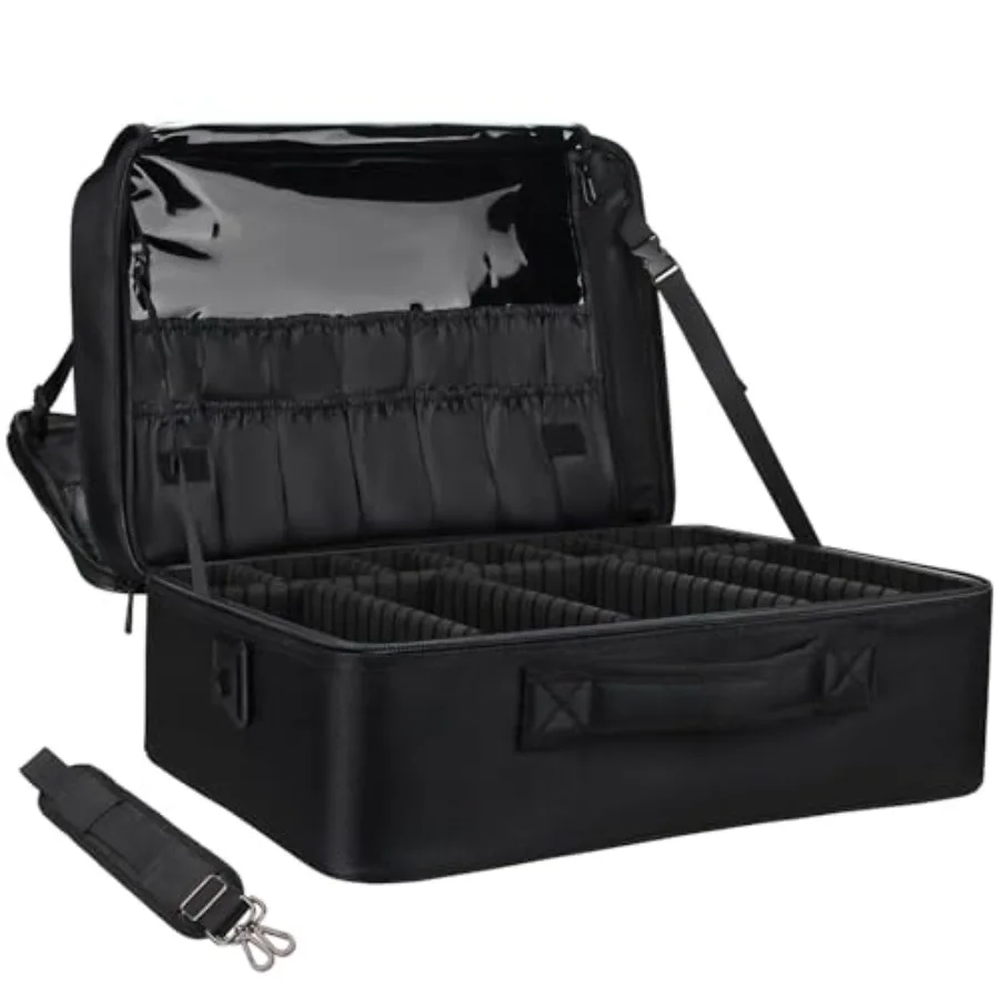Relavel Extra Large Makeup Case Professional Makeup Artist Bag Double Layer Compartment Cosmetic Travel Organizer Bag Makeup Br