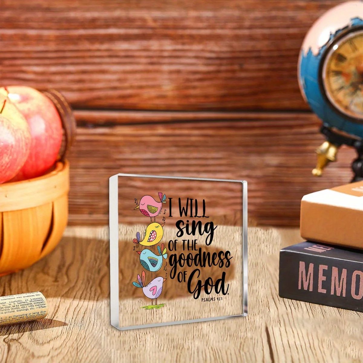 مسطح ثنائي الأبعاد، "سأغني مدحًا على خير الله" تمثال قصيدة 23:1 - ديكور سطح المكتب من الأكريليك على شكل طائر الأغنية، هدية #5