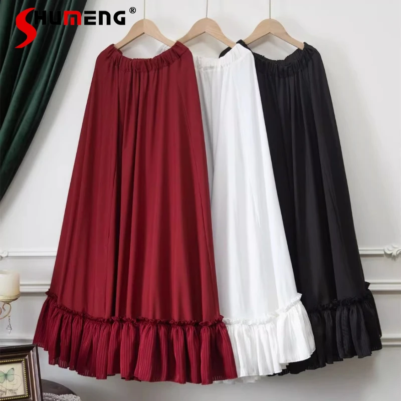 

Удлиненная юбка-пачка в стиле Y2K, черные юбки, японская новая лолита, универсальная черно-белая и красная длинная полуюбка, 3 цвета в наличии