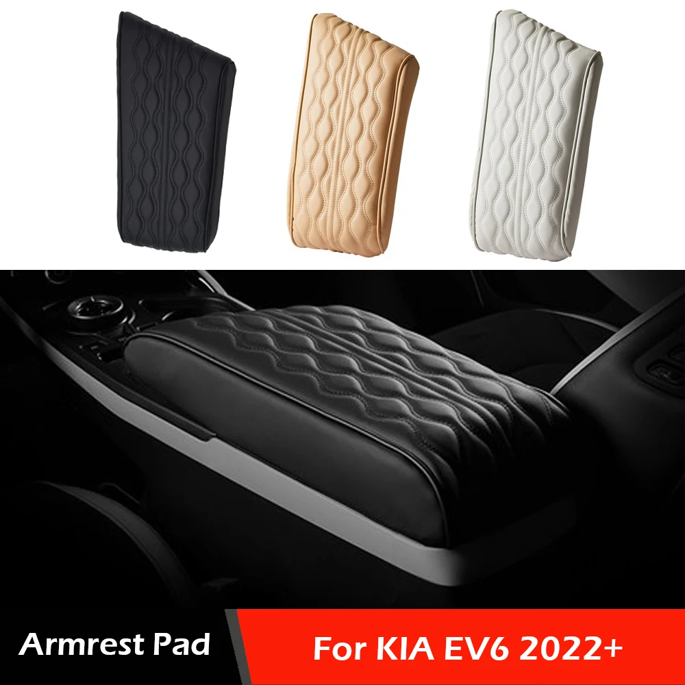 

For 2022+ KIA EV6 2025 Black Anti-Slip Center Console Armrest Pad Cover PU Leather Arm Rest Lid With Heighten Sponge
