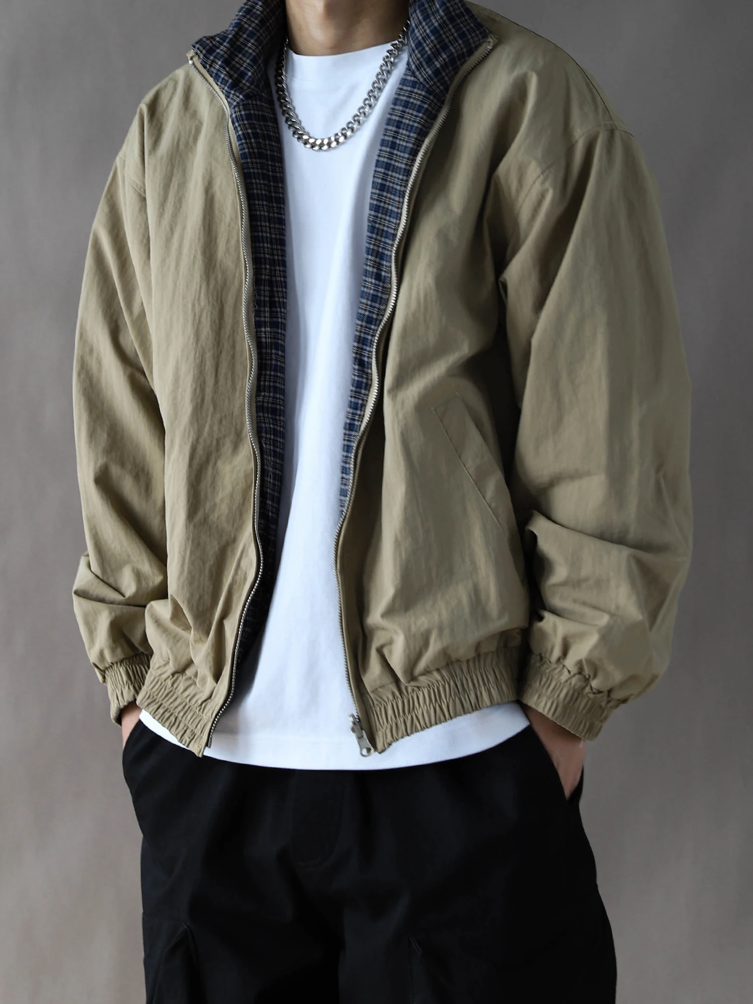 

Американская двусторонняя утепленная куртка для мужчин, весна-осень, свободный крой, повседневная, новинка 2025 года, большие размеры, цвет хаки