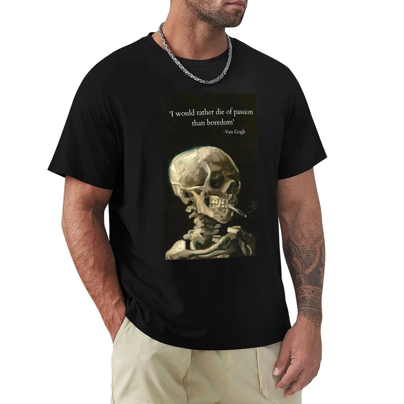 Van Gogh's Quote on Skull Painting T-Shirt Streetwear Print Tee Shirt