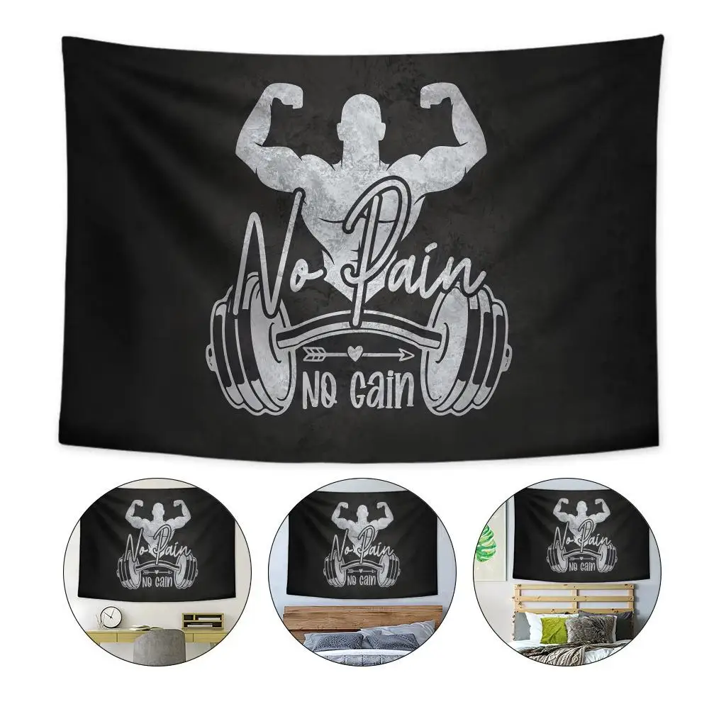 No Pain No Gain Gym Tapestry Custom Living Bedroom Party Dormitory Interior Wall Bohemian Decoration Attached Clip