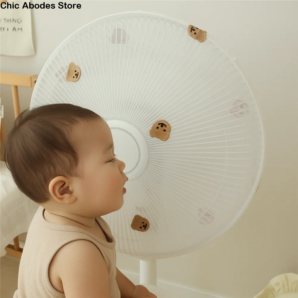 

Waterproof Round Electric Fan Cover Bear Embroidery Universal Baby Safety Fan Cover Finger Protector Washable
