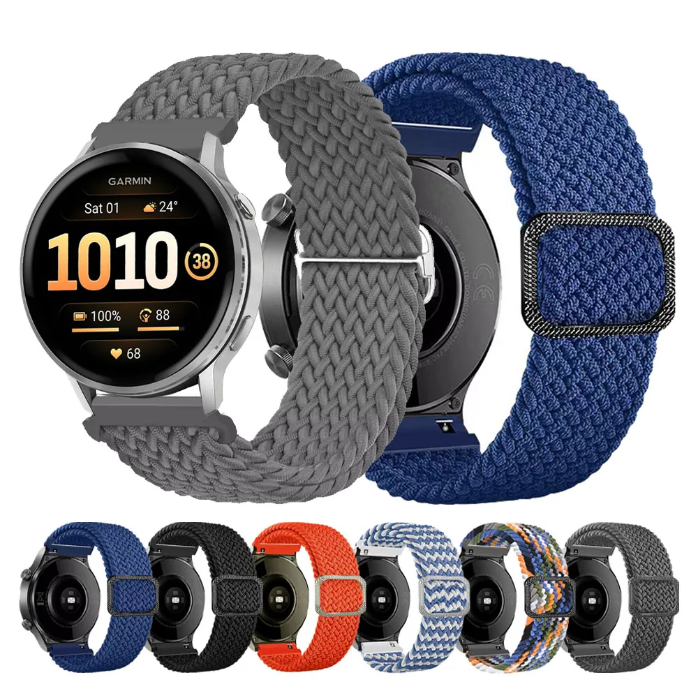 حزام نايلون 20/22 مللي متر للغارمين Vivoactive 6 5 4/Foreunner 570 165 245 255 شريط مضفر للموسيقى لسوار Garmin Venu 4 3 2 SQ