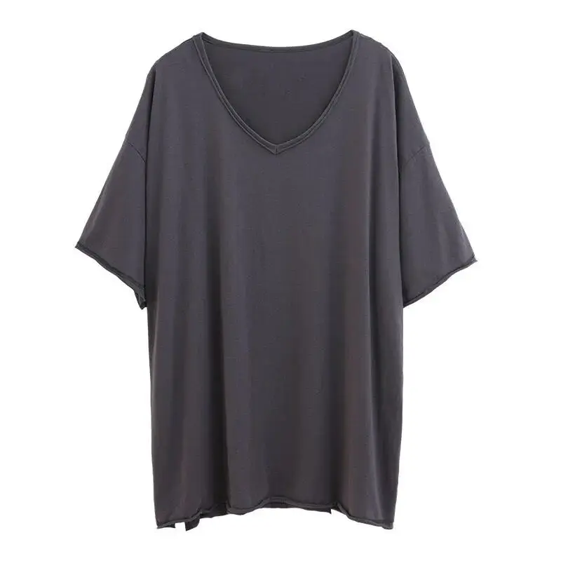 plus Size Women's  Color ort Sve T-irt V-Ne Loose Fit Bamboo Cotton Summer Top Slimming Effect Base irt
