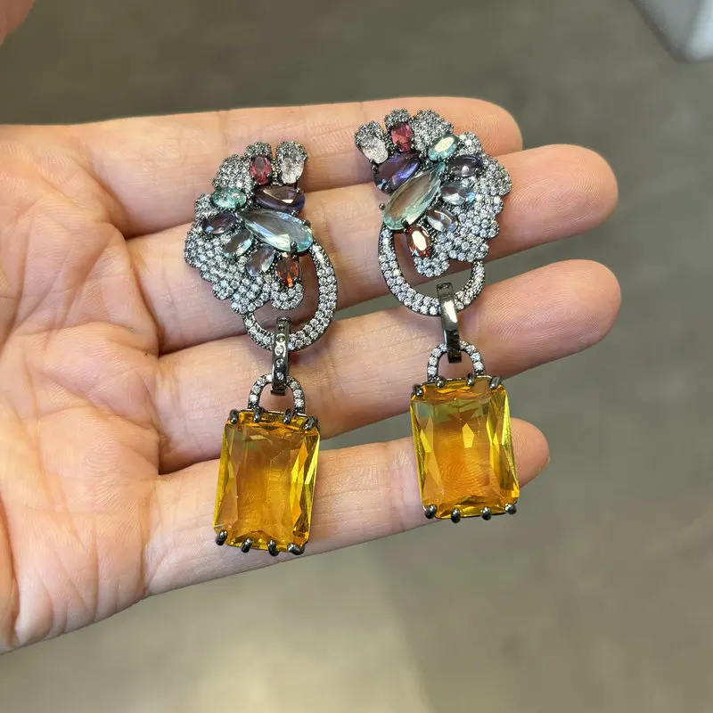 Bilincolor Long Colored Butterfly Crystal Earrings for Women