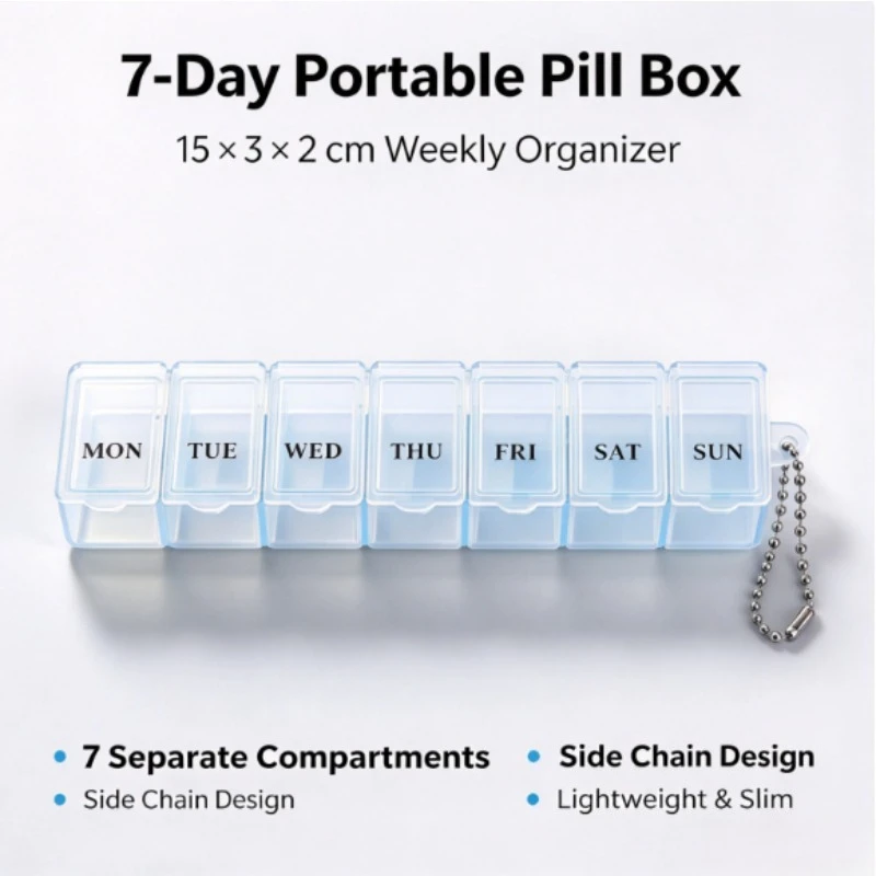 7 Day Pill Box Weekly Pill Organizer Transparent Long Case Portable Mini Medicine Container Daily Pill Divider Pocket Size