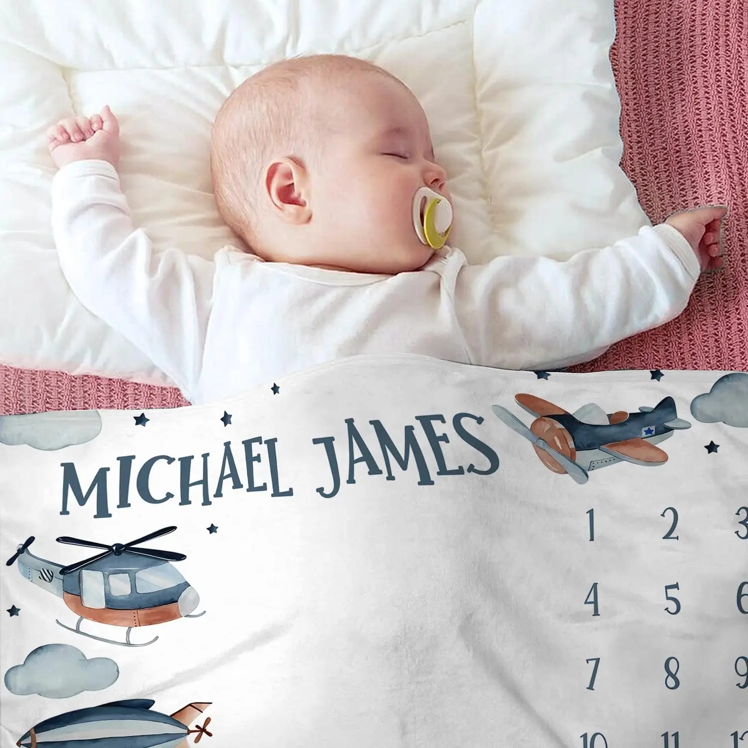 VIKAMA Personalized Monthly Baby Growth Memorial Blanket Baby Month Photography Blanket Newborn Gift