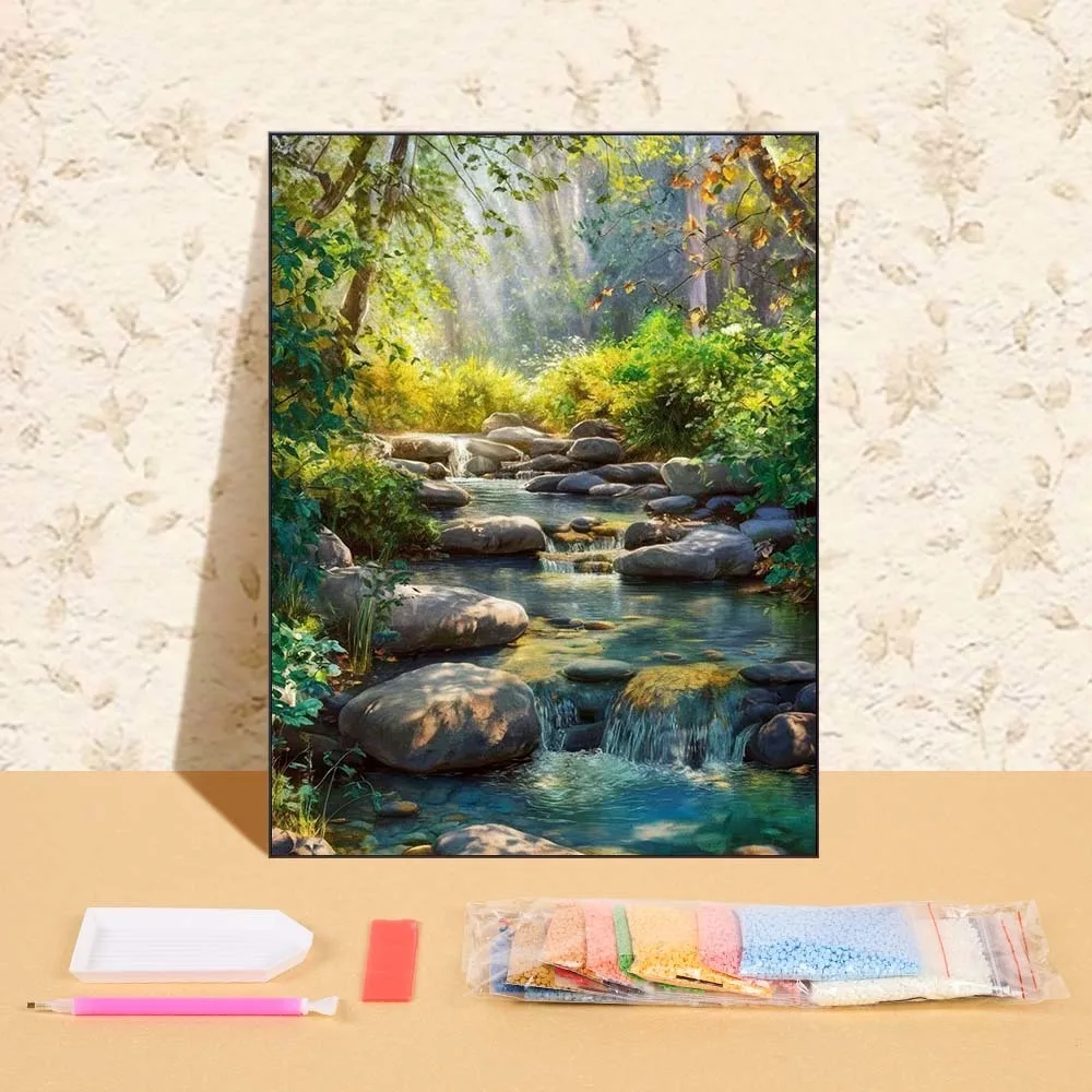 

5D DIY Diamond Painting Kits Mountain Stream Cross Diamond Embroidery Picture Of Rhinestone Full Round Mosaic Home Decor Gift
