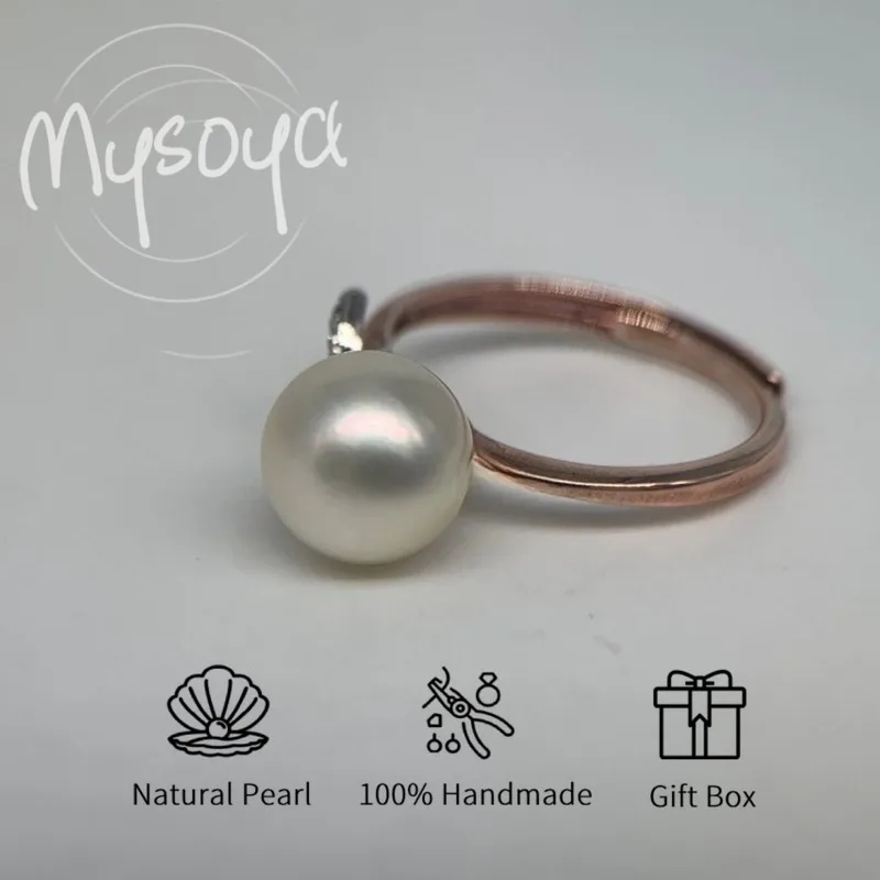

MYSOYA белое кольцо с жемчугом Акойя и морской водой 8,5-9 мм с подарочной коробкой для нее/Хим на день рождения/свадьбу/Рождество/юбилейный подарок