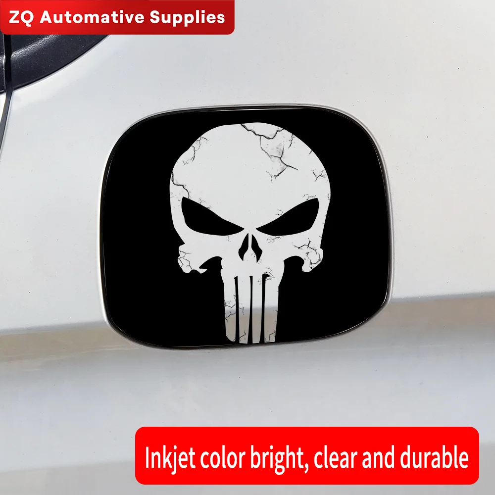 Terrible Punisher Skull Car Oil Fuel Tank Cap Cover Anti-Scratch Trim Sticker Waterproof Sunscreen Auto Tank Sticker Accessories