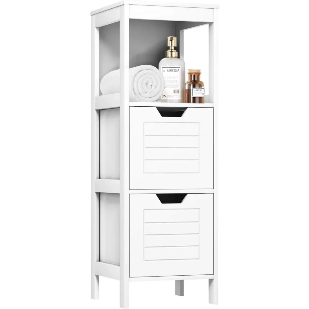 

Bathroom Storage Cabinet, Multifunctional Wooden Storage Rack Free Standing Organizer w/ 2 Drawers, Space-Saving Bathroom Floor