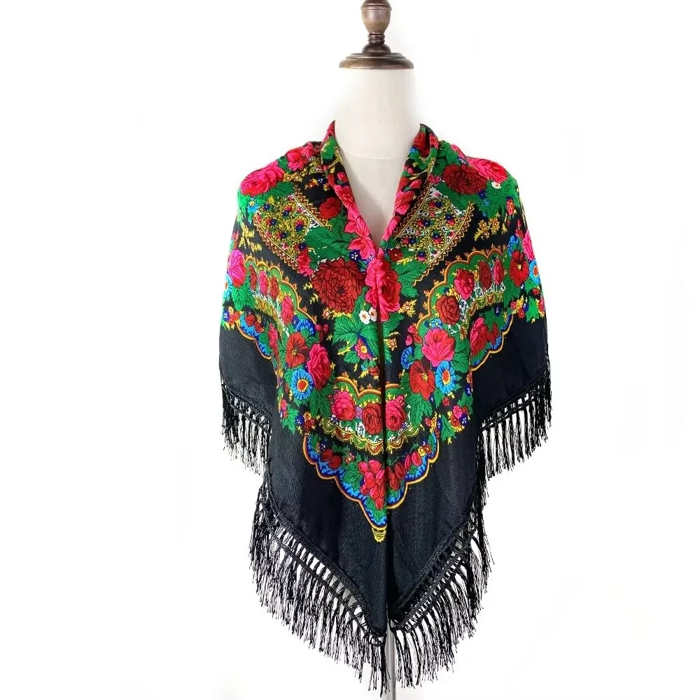 

Traditional 160*160cm Russian Style Muffler Scarf Fringes Fashion Retro Scarf Oversized Scarf Wrap Women's Wear