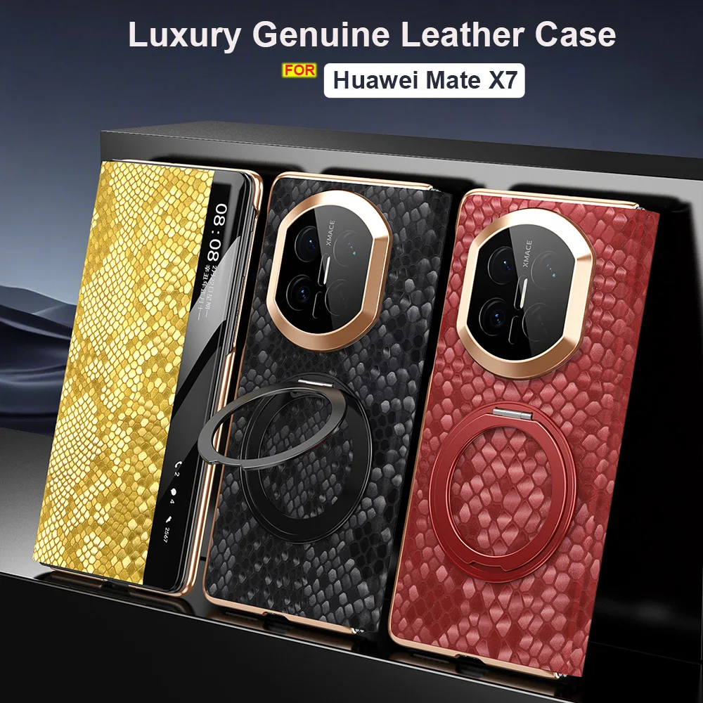 Luxury Genuine Flip Leather Cover Smart view Window For Huawei Mate X7 Case Alloy stand Holder Skin Funda dragon scale pattern