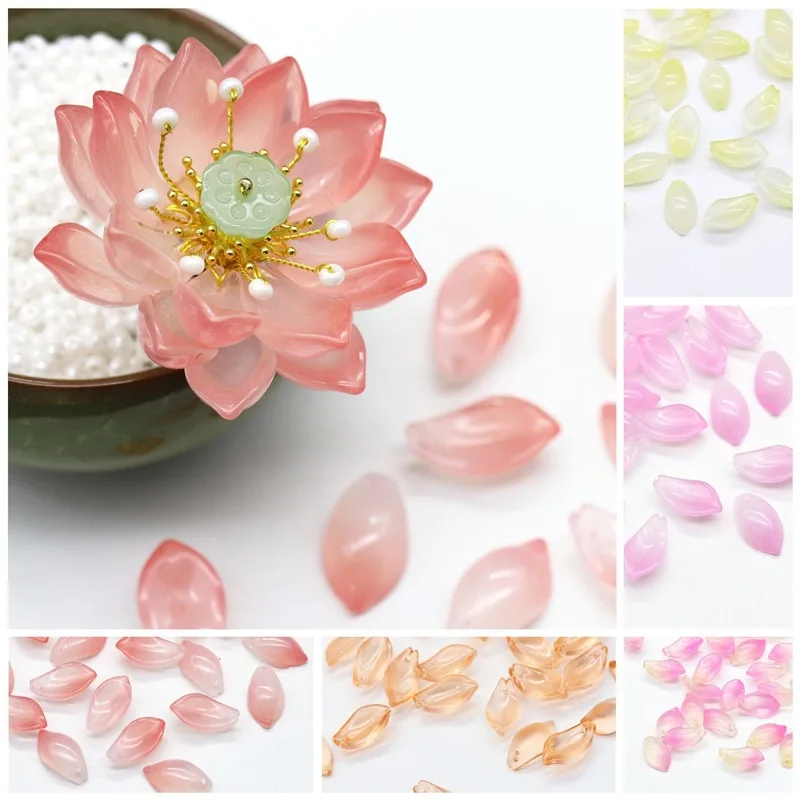 10pcs 20x11mm Floral Petal Lampwork Crystal Glass Loose Top Drilled Pendants Beads for Jewelry Making DIY Crafts Flower Findings