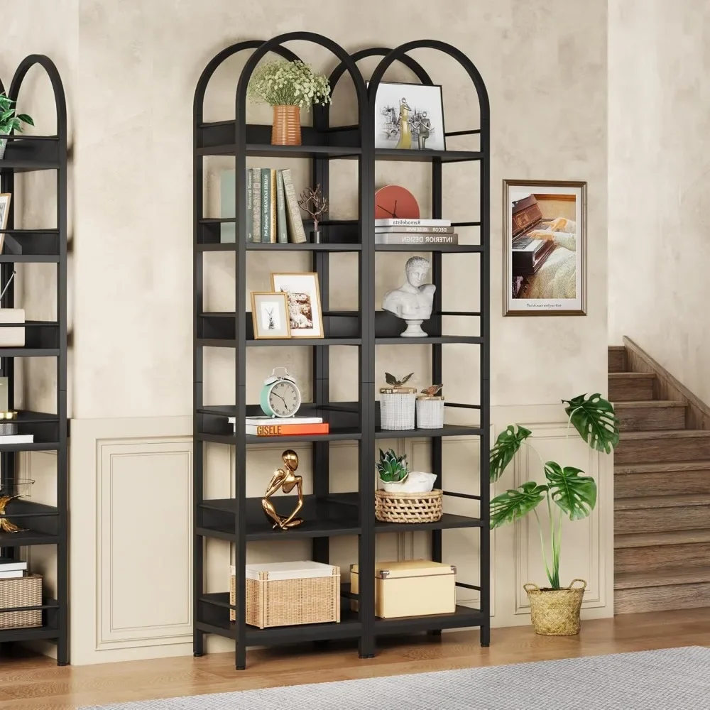 6-Tier Open Bookshelf, 78.7" Tall Arched Bookcase Narrow Bookshelf with Metal Frame, Freestanding Corner Bookcase Display