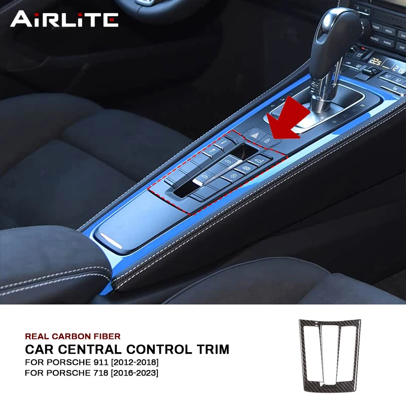 

Real Carbon Fiber Car Central Control Mode Switch Button Panel Frame Trim Cover Sticker For Porsche 718 2016-2023 911 2012-2018