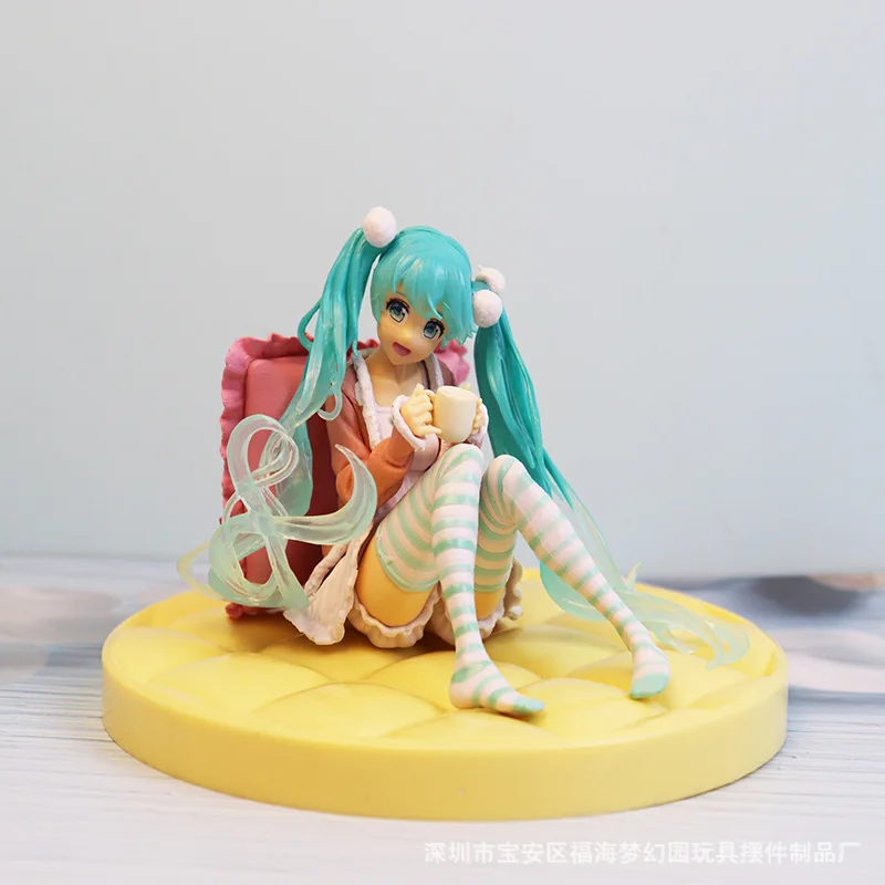 12CM Anime Miku Sakura Pajamas Sitting Posture Kawaii Hatsune Miku Action Figure Toy PVC Desktop Decorate Model Children Gifts