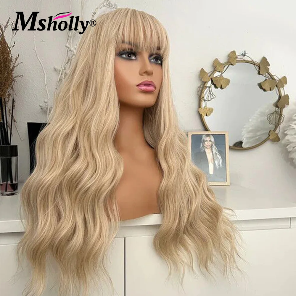 Perruque Lace Front Wig Body Wave Naturelle Remy, Cheveux Humains, Blond Ombré Transparent avec Frange, Densité 180%, pour Femme