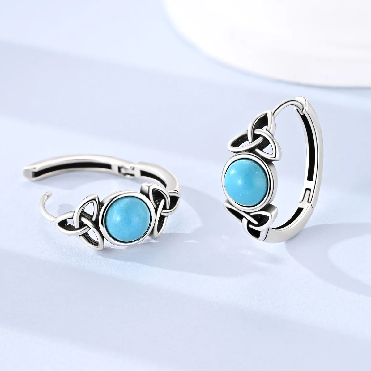 925 Sterling Silver Celtic Knot Turquoise Hoop Earrings Vintage Irish Symbol CZ Jewelry Gift for Women Daily Wear - view 2