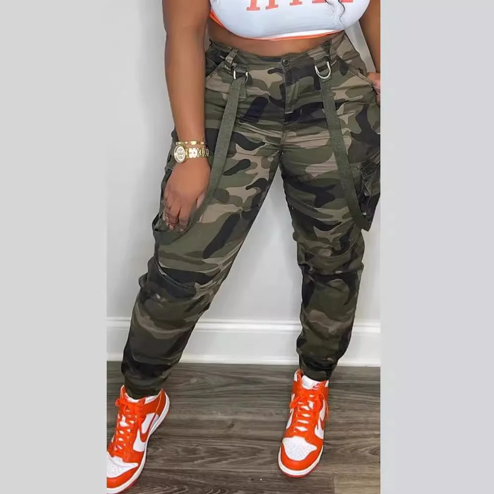New street fashion women's pants camouflage versatile ankle strap overalls work pants