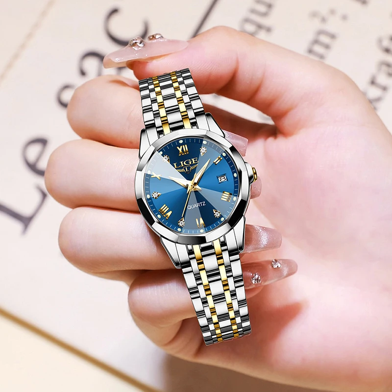 LIGE Fashion Sport Watch for Women Stainless Steel Waterproof Women's Watches Elegant Original Luxury Ladies Quartz Wristwatch