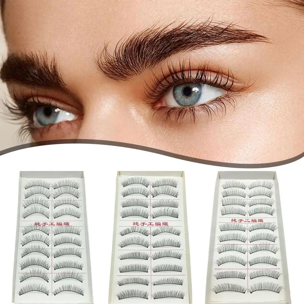 10 pares de cílios postiços de haste de algodão natural feitos à mão preto cílios postiços maquiagem volume extensões de cílios