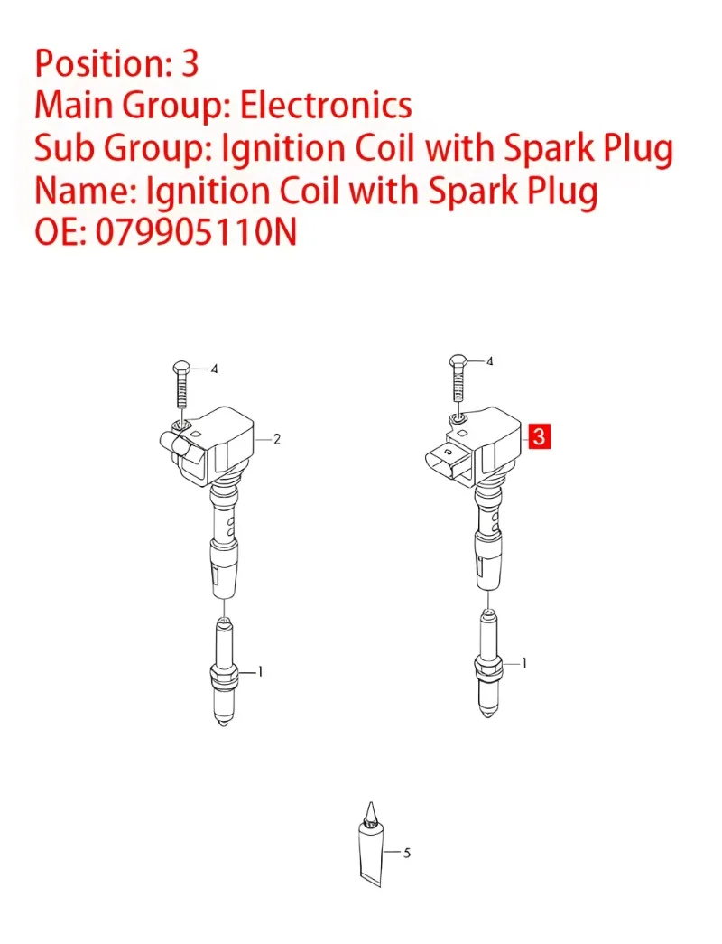 079905110N  Ignition Coil - Group Fit for: Audi A6-A8/Q6/RS6-RS7(2015-2018) | VW Touron Coupe/Land Rover(2021-2026)