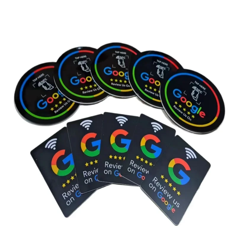 13.56MHz Programmable Acrylicl with Self-adhesive Backing NFC Table Sticker Diameter 10CM Google Reviews NFC Sticker NFC 215