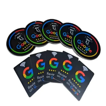 13,56 MHz programmierbares Acryl mit selbstklebender Rückseite, NFC-Tischaufkleber, Durchmesser 10 cm, Google Bewertungen, NFC-Aufkleber, NFC 215