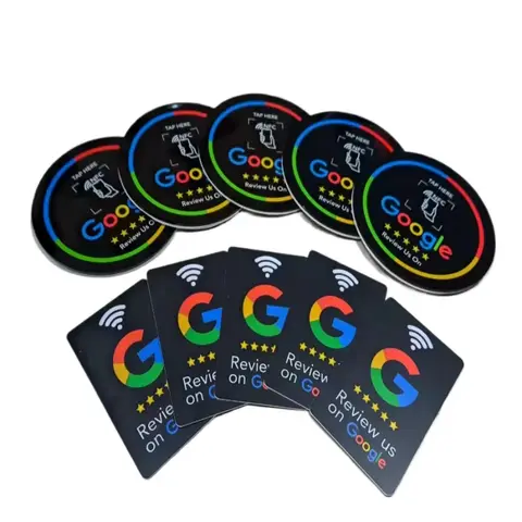 Autocollant de Table NFC en acrylique Programmable, 13.56MHz, avec support auto-adhésif, diamètre 10CM, avis Google, autocollant NFC 215