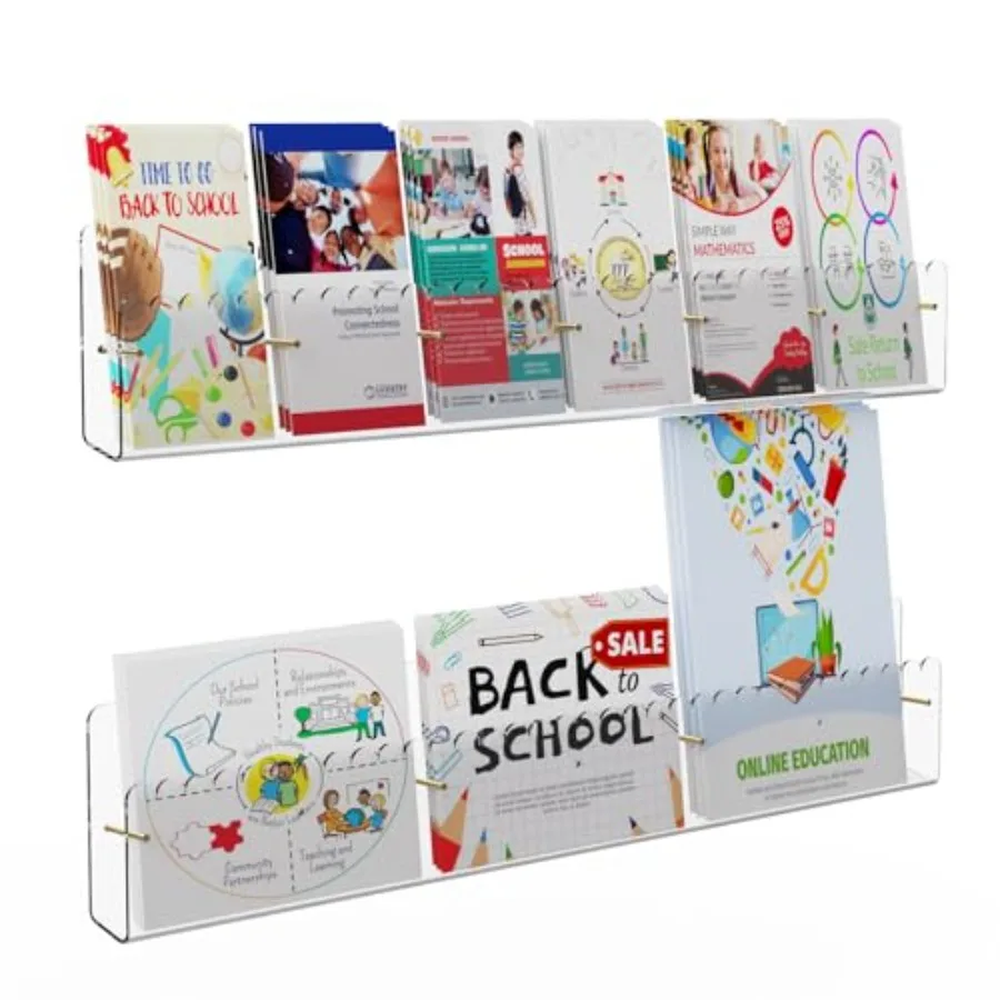 

Brochure Holder Wall Mount 2 Pack Acrylic Modular Flyer with Adjustable Magnetic Golden Bolt Wavy Lace Pamphlet Display Stand f