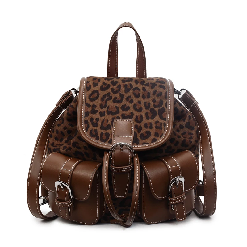 حقائب ظهر عصرية شتوية جديدة لعام 2025 بنمط الفهد الرائع حقائب ظهر من جلد الغزال الصناعي ذات سعة كبيرة حقائب كروس نسائية كلاسيكية