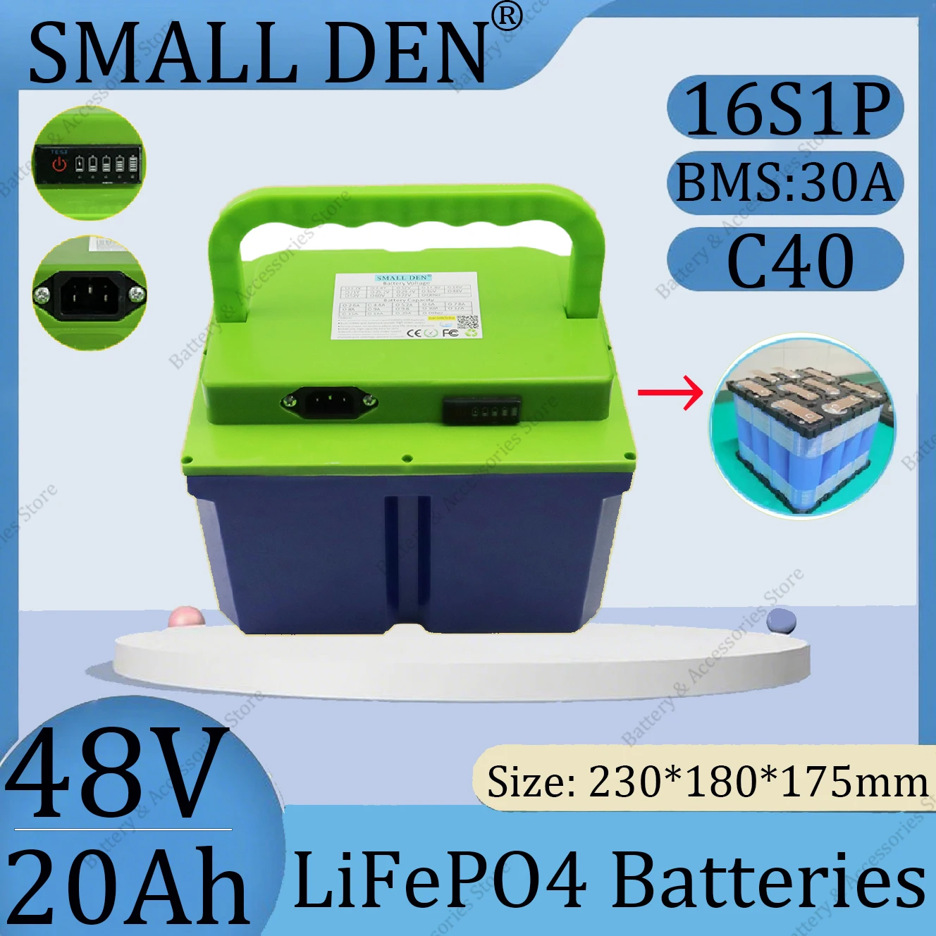 Batteria 2025 48V 20Ah C40 Lifepo4 16S1P con LED BMS 30A1500W integrato adatta per batteria portatile per elettroutensili fai-da-te