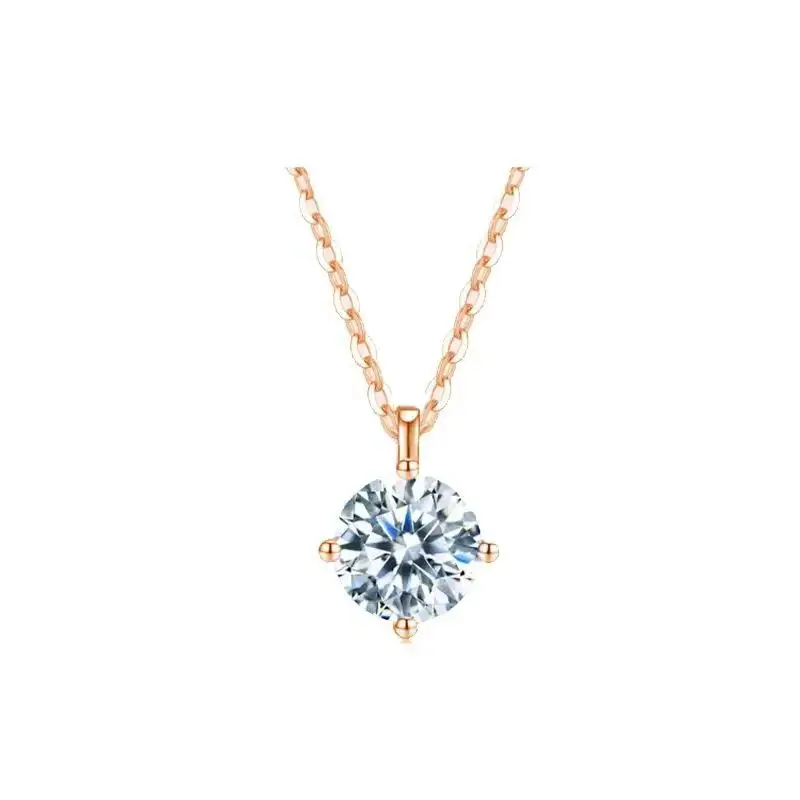 GRA luksusowy certyfikowany Moissanite diamentowy klasyczny okrągły naszyjnik dla kobiet prawdziwy łańcuszek ze srebra próby 925 biżuteria ślubna — zdjęcie 4