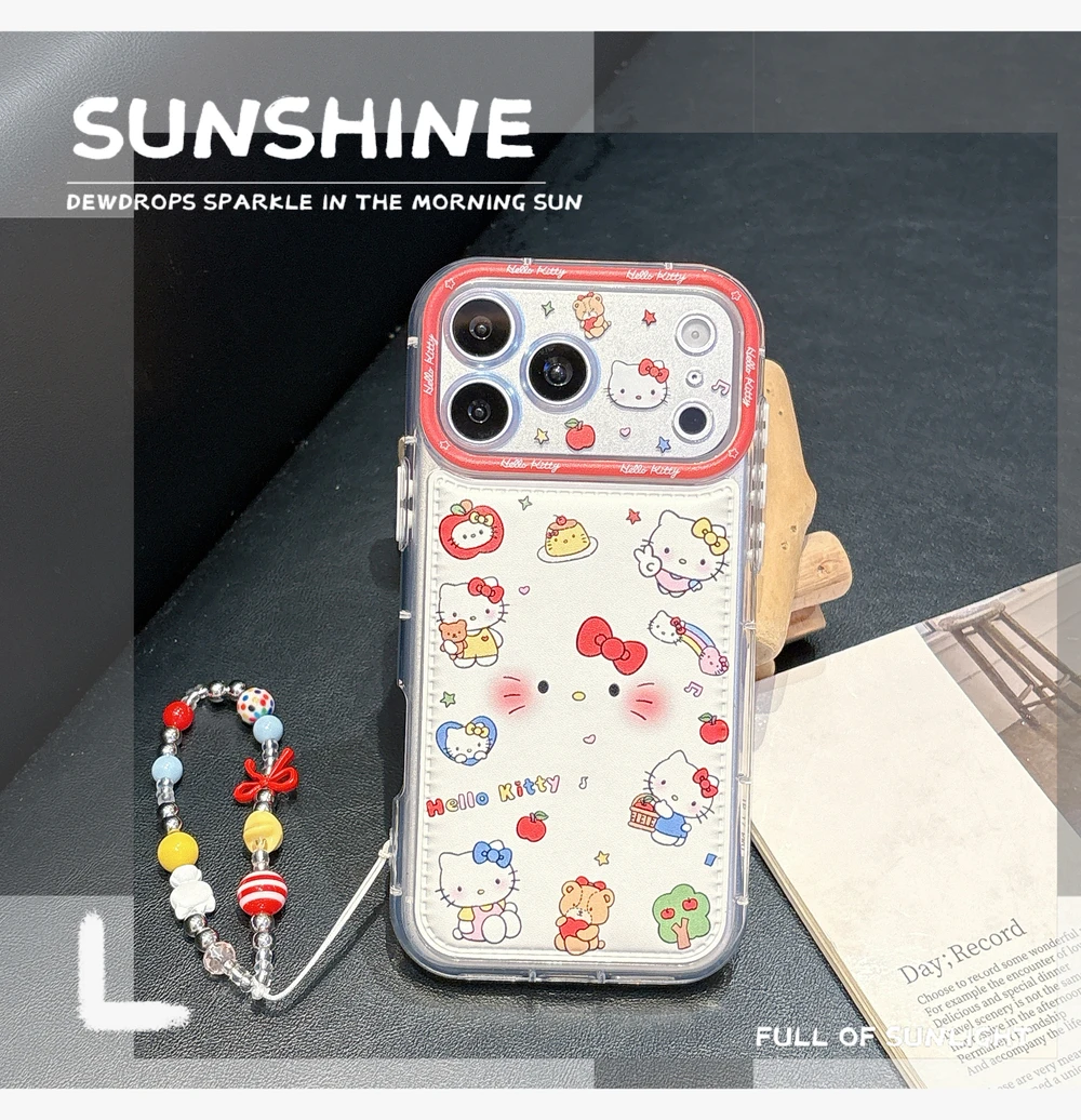 Cute Cartoon Sanrio Hello Kitty Bow Phone Case For iPhone 17 16 15 14 13 Pro Max Cases Shockproof Soft TPU Cover With Lanyard view 3