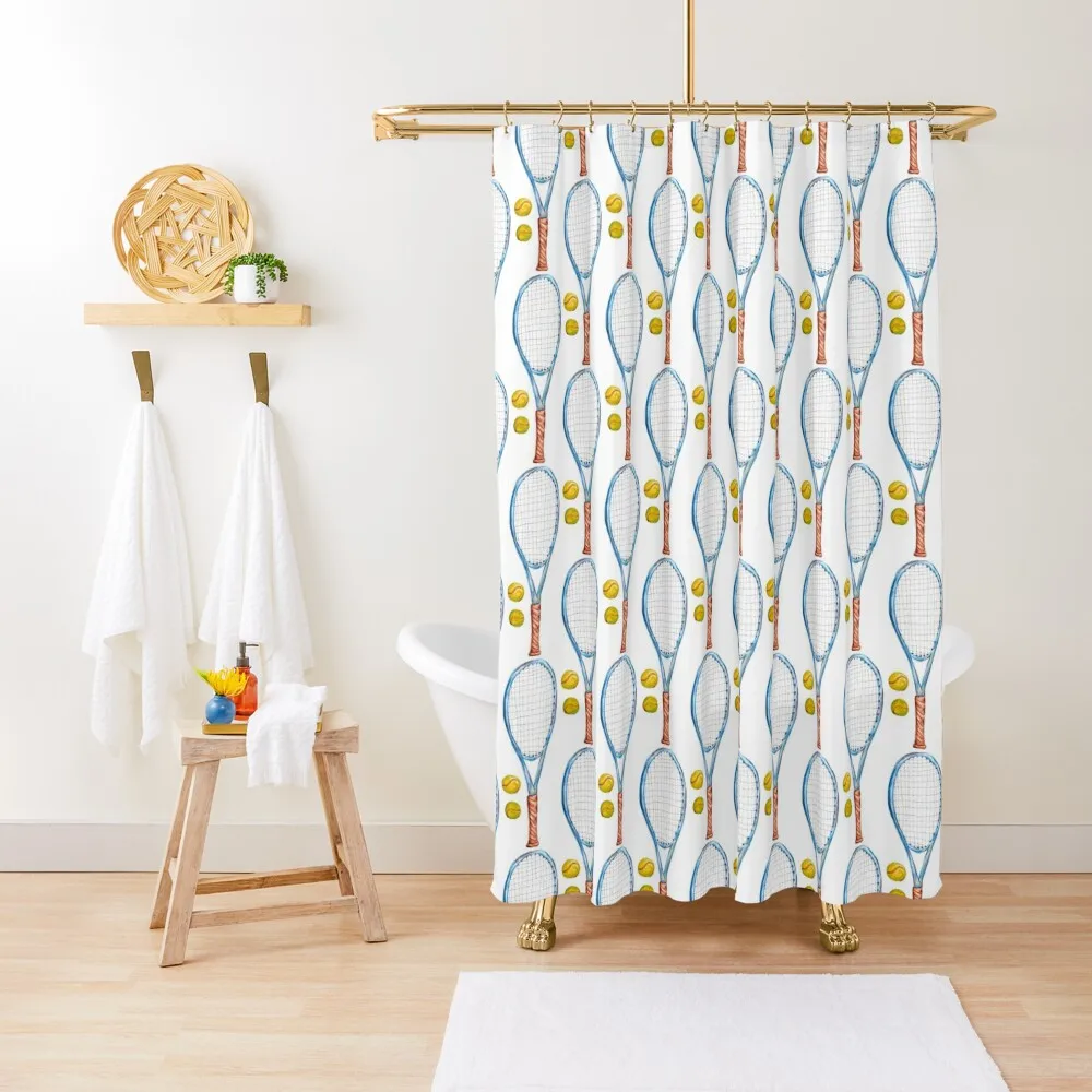 Tennis racket with tennis balls_2 Shower Curtain For Bathrooms Bathroom Box Curtain