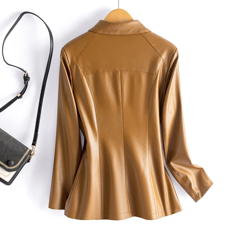 Manteau en cuir véritable Haining pour femme, style court, nouvelle collection 2025, en peau de mouton, printemps-automne, mode amincissante, grande taille