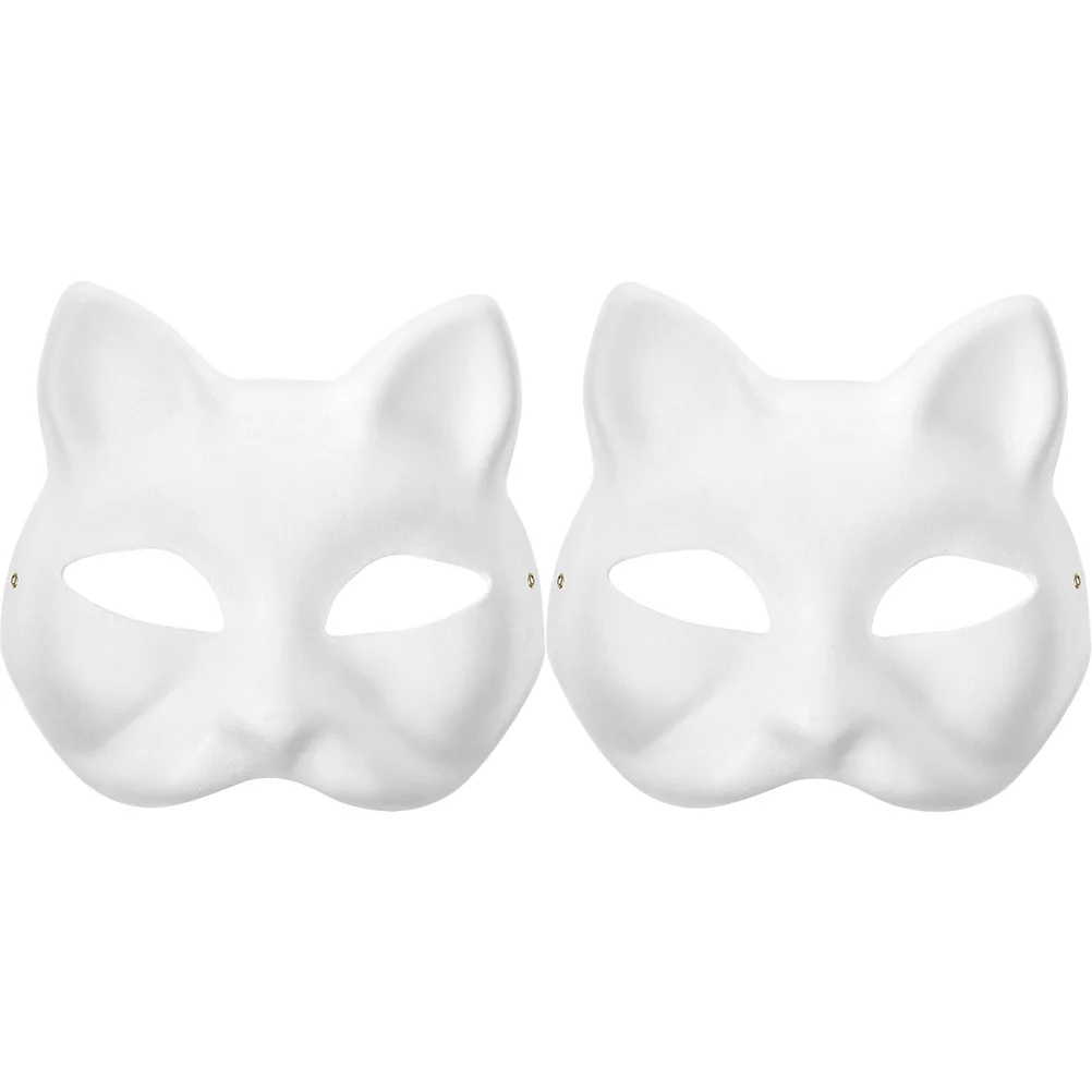 2 Pcs Cat Animal Mask DIY White Paper Facial Masks Paintable for Carnival Woman