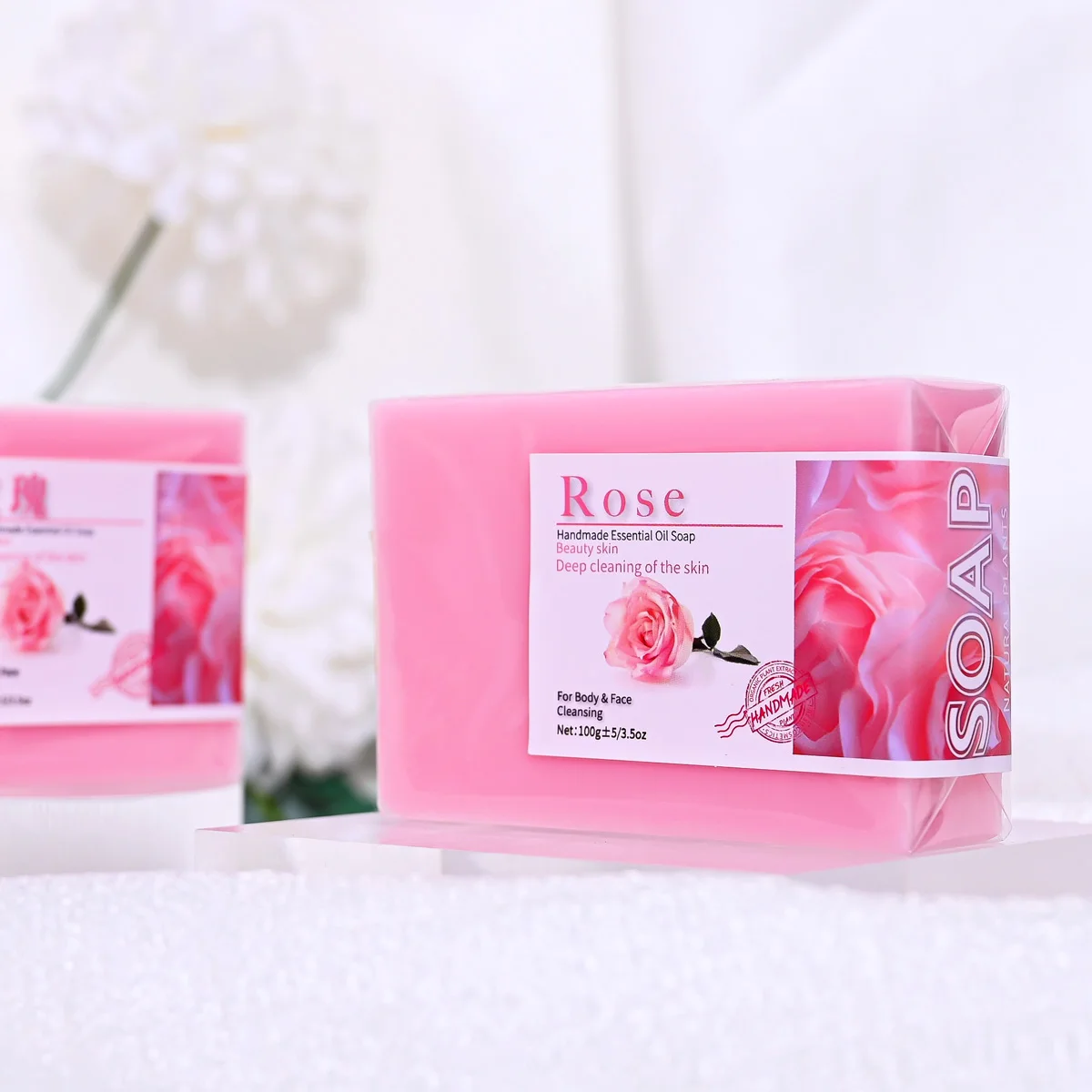 Handmade 100g Rose Essential Oil Soap Olive Oil Infused for Skin Basic Cleaning Features